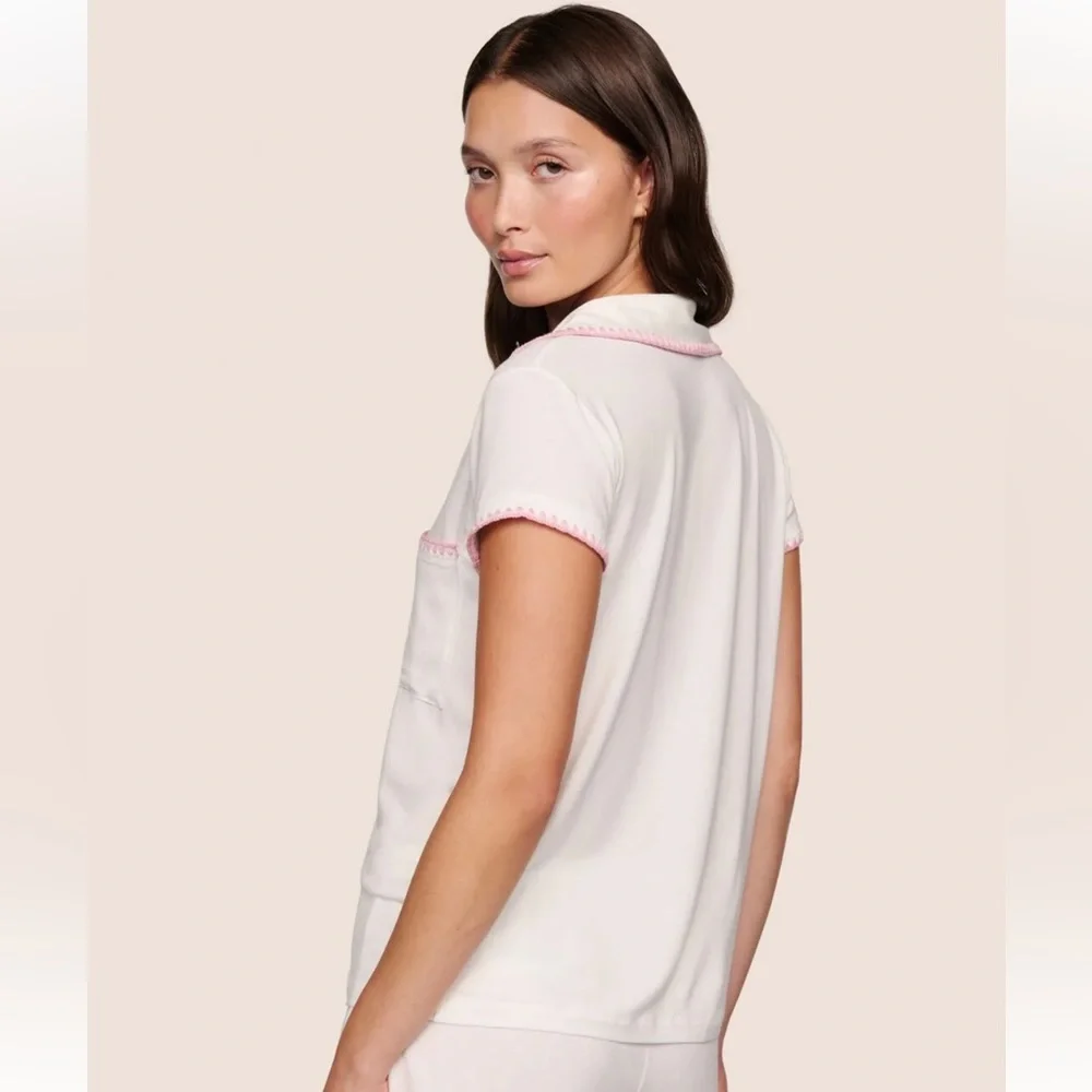 Frida TENCEL™ Modal Shortie Short PJ set in Ivory & Pink Size Small - Picture 4 of 12